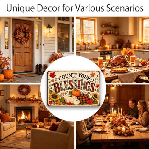 Count Your Blessings Thanksgiving Metal Sign Fall Wall Decor 8x12 Inch - color: Count Your Blessings