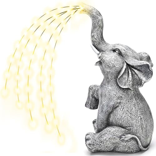 GIGALUMI Elephant Statue Solar Garden Decor Yard Outdoor Gifts for Women - style: Twinkling Lights Elephant