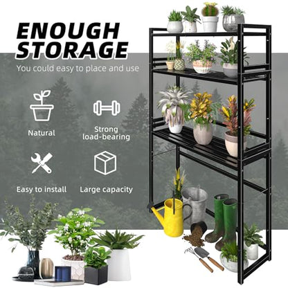 Ekisemio 3-Tier Metal Plant Stand, Heavy Duty Waterproof Indoor Outdoor Stackable Shelf, Tall Flower Pot Holder & Display Rack for Garden, Black