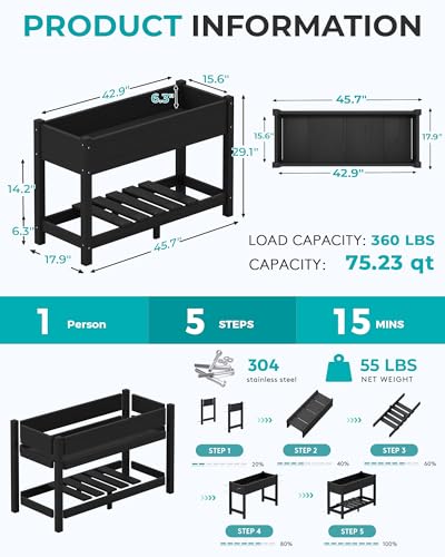 SERWALL Raised Garden Bed with Legs-Black - color: Black, size: 1 pack