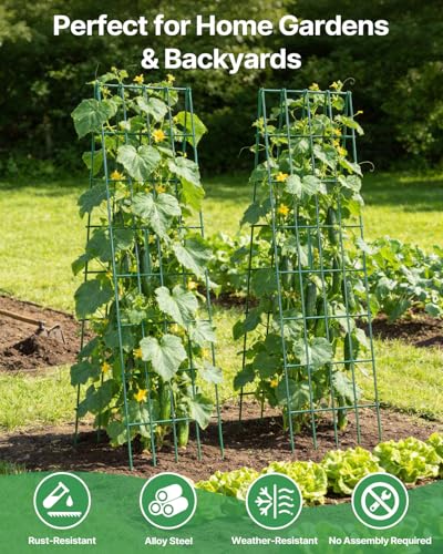 Suteck A-Frame Cucumber Trellis 59.4" 2 Pack, Foldable Metal - size: 59.4"