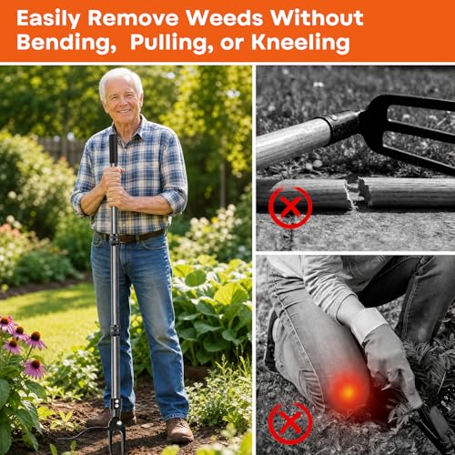 GOXAWEE Stand Up Weed Puller Tool with 45″ Long Handle, Manual Weeder Tool - color: Black Weed Puller Tool