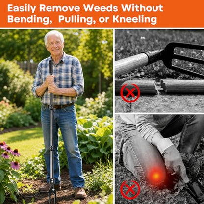 GOXAWEE Stand Up Weed Puller Tool with 45″ Long Handle, Manual Weeder Tool - color: Black Weed Puller Tool