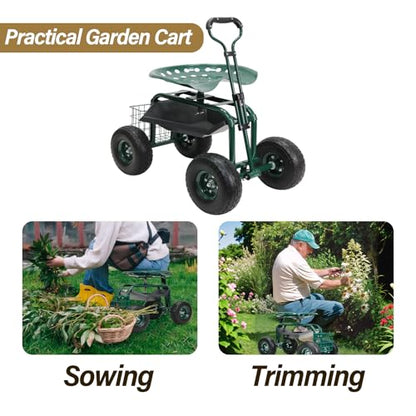 BESTHLS Rolling Garden Cart with Seat on Wheels Heavy Duty Support 500lb - size: Style D