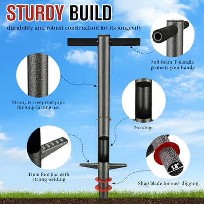 Bulb Planter Tool, 33.5" Long Handle Sod Plugger for Standing Planting, 2"/4"/6" Adjustable Depth Garden Hole Digger, Heavy Duty Auto Eject Lawn Plugger for Flower Bulbs,Grass Plugs,Seedlings