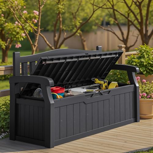 Homall 75 Gallon Outdoor Storage Benches Lockable Deck Box Waterproof - color: Black