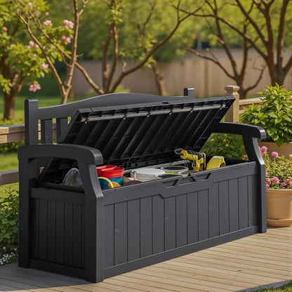 Homall 75 Gallon Outdoor Storage Benches Lockable Deck Box Waterproof - color: Black