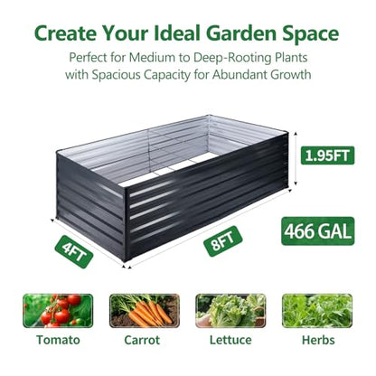 Galvalume Raised Garden Bed 8x4x1.95ft Tall Deep Planter Outdoor - size: 8x4x1.95 FT (1 PC)