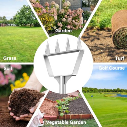 Heavy Duty Steel 4 Conical Spike Lawn Aerator for Compacted Clay, Non-Clog - color: GREEN