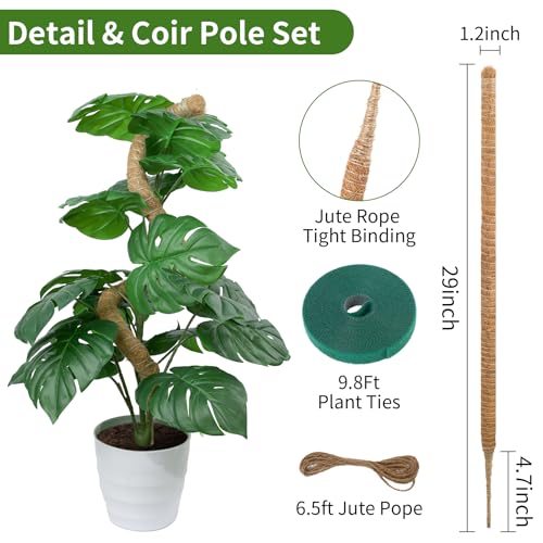 LveSunny 2 Pack Moss Pole for Monstera, Bendable 29" Coco Coir Plant Support with Rustproof Aluminum Core, Plant Support Stakes for Climbing Indoor Plants, Pothos, Philodendron