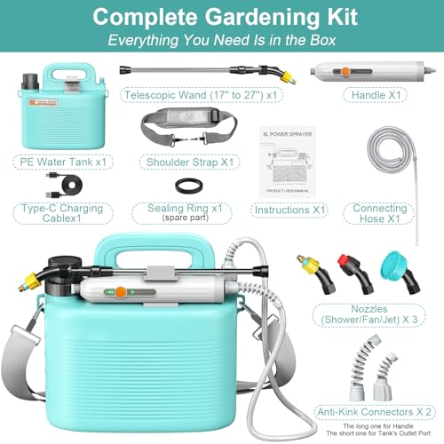 Battery Powered Garden Sprayer 1.8 Gallon, Lightweight 3 Nozzles,5 Patterns