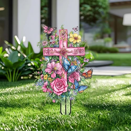 Flower Garden Stakes Decor Yard Acrylic - 2D Cross Garden Acrylic Sign Decoration, Fantasy Yard Art, Gift for Nature Lovers, for Indoor & Outdoor Flower Pots, Yard, Mini Gardens & Lawn (5.9”x5.9”) - color: F