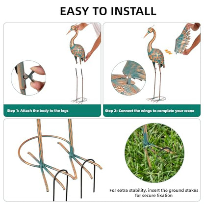 36.8" Blue Heron Garden Statue, Extra-Large Metal Cranes for Yard - color: 36" -Weathered Copper Blue
