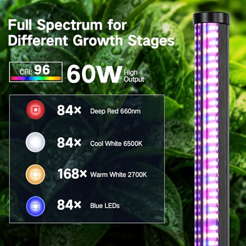 OUTON Standing Grow Lights for Indoor Plants, 60W Full Spectrum Plant Light - size: 6.4FT