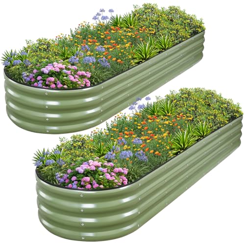 1MORE Galvanized Raised Garden Bed Outdoor,Planter Bed 8x2x1ft,Green,2-Pk - color: Green, size: 8×2×1ft（2pcs）