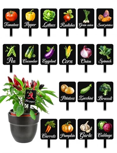 20Pcs Vegetable Plant Labels, 20 Styles Acrylic Garden Stakes Tags - color: Black, size: 1.5 x 4 in