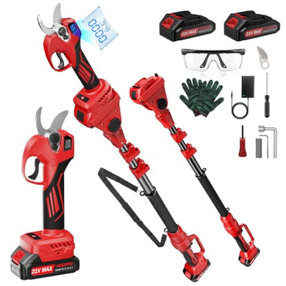 2-in-1 Electric Pruning Shears Cordless with Pole, 2.1" Cutting Diameter Pole Pruning Shears, Brushless Motor, Extra Blade, 2 * 2Ah Batteries, 2 Modes Adjustable Pruning Shears for Tree Flower - size: 2.1"