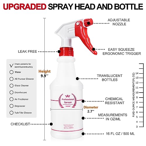 Uineko Empty Spray Bottles, Heavy Duty Sprayer, Mist & Stream, 4 Pack 16 Oz - size: 16 Oz, 4 Pack