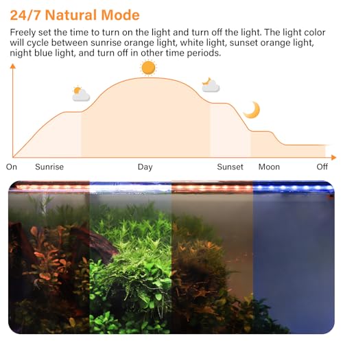hygger Submersible LED Aquarium Light, 11W 12 in 24/7 Mode Fish Tank Light with 5 Rows Beads, with Timer 9 Colors and Adjustable Brightness, IP68 Waterproof Full Spectrum Light for 13-23 inch Tank - size: 12in 11W