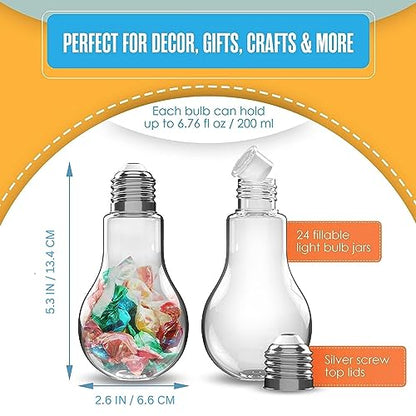 Plastic Light Bulbs, Fillable Light Bulbs, Containers, Clear, 200ML, 24PK - color: Silver, size: 200 ml