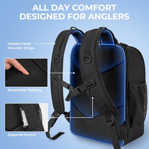 KastKing KarryAll Fishing Backpack with Rod Holder 4 Tackle Boxes, 40/26L - color: Medium (26 L) - Black