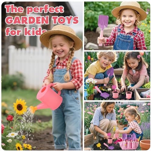 JOI MEW Gardening Tool Set for Kids with Metal Tools and Watering Can