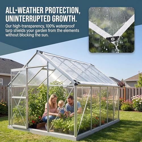 Heavy Duty Clear Tarp Waterproof, 14 Mil Thick Plastic Sheeting with Metal Grommets, Tear-Resistant Clear Vinyl Roll for Greenhouse Cover, Patio Enclosure and Camping, 420g/m²(8x16ft) - size: 8x16ft