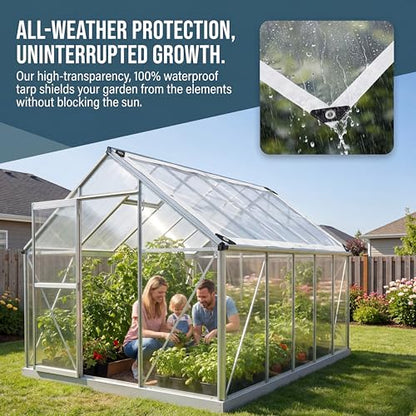 Heavy Duty Clear Tarp Waterproof, 14 Mil Thick Plastic Sheeting with Metal Grommets, Tear-Resistant Clear Vinyl Roll for Greenhouse Cover, Patio Enclosure and Camping, 420g/m²(8x16ft) - size: 8x16ft