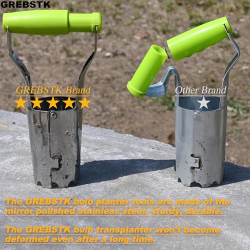 GREBSTK Bulb Transplanter, Stainless Steel Soil Release Tool