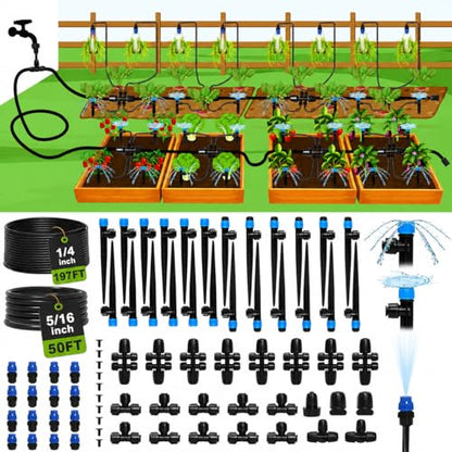 Bonviee Drip Irrigation System Kit for Garden Watering, 247FT Quick Connect - size: 247 FT - 50 FT 5/16" Tubing + 197 FT 1/4" Tubing
