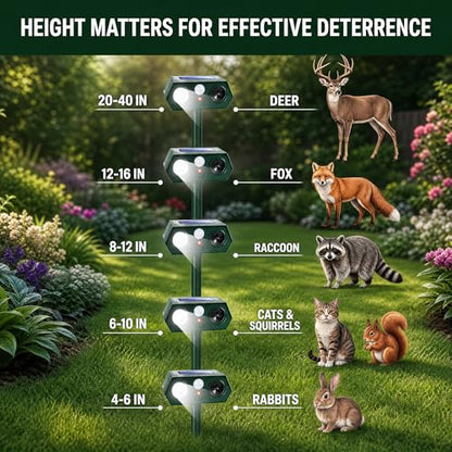 Solar Ultrasonic Animal Repeller with Red&Blue Light for Gardens, Farms and Courtyards, Outdoor Sonic Fortress Pro Deterrent for Deer, Raccoons, Squirrels, Cats, Rabbits, Skunks, Foxes & More(2Pack)
