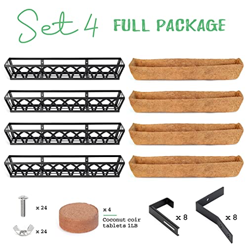 36" Hanging Window Box Basket w/Coco Liner, Black, 4-Pack - color: Black - Set 4, size: 36IN Style A