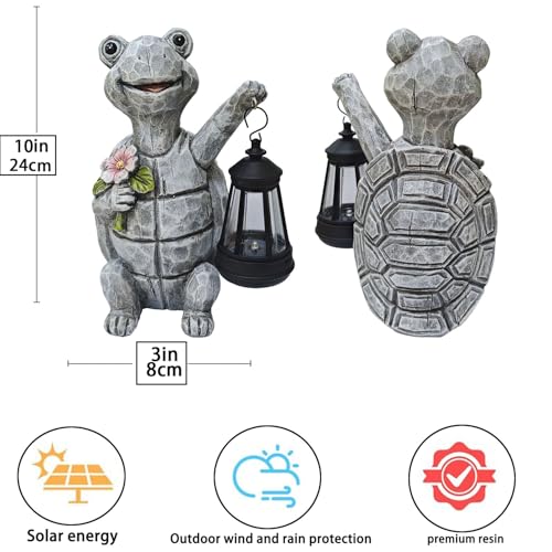 Solar Garden Outdoor Statues Turtle with Lights Resin Statue with Solar Lantern, Decorative Lawn(Turtle 2) - style: Turtle 2