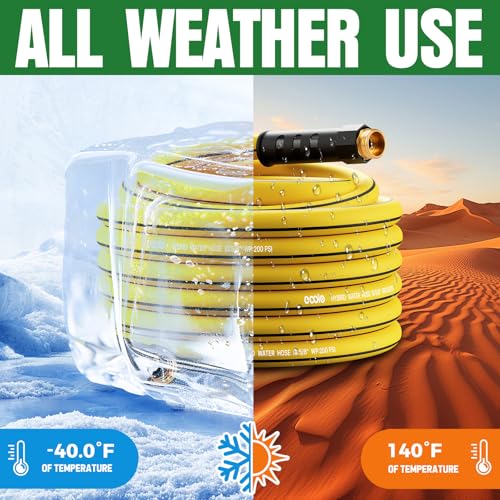 Heavy Duty Garden Hose 75ft, NON-EXPANDABLE Flexible Water Hose, Kink Resistant Lightweight Hybrid Hose, Leakproof Hose Male to Female Fittings - color: Black+Yellow, size: 75ft