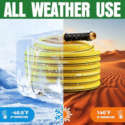 Heavy Duty Garden Hose 75ft, NON-EXPANDABLE Flexible Water Hose, Kink Resistant Lightweight Hybrid Hose, Leakproof Hose Male to Female Fittings - color: Black+Yellow, size: 75ft