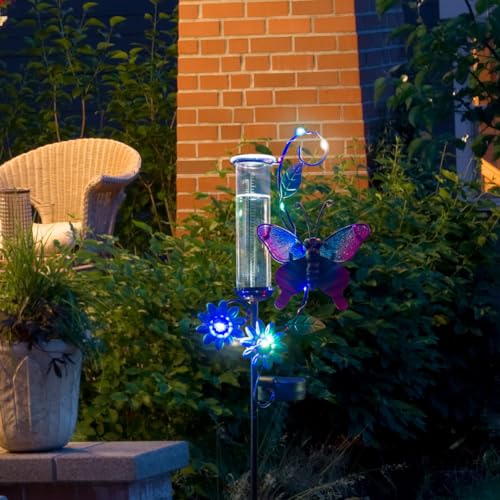 Solar Rain Gauge with 5-Inch Glass Tube, Butterfly Decor - color: Butterfly -Multi