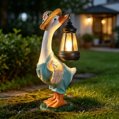 Solar Garden Outdoor Statues Goose, Goose Outdoor Lawn and Garden Statue, Lawn Decor Statue for Patio, Balcony, Yard Ornament - Gifts for Mom Grandma Women - color: White Goose