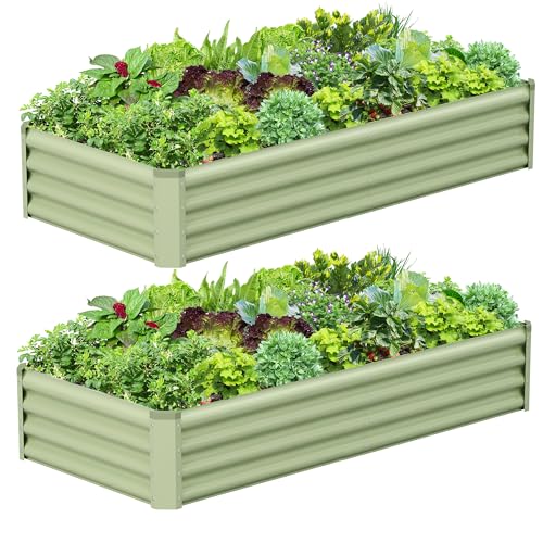 2PCS 6x3x1FT Galvanized Raised Garden Bed, Galvanized Planter Raised Garden Boxes Outdoor, Large Metal Raised Garden Beds for Vegetables-Green - color: Green, size: 6x3x1(2PCS)