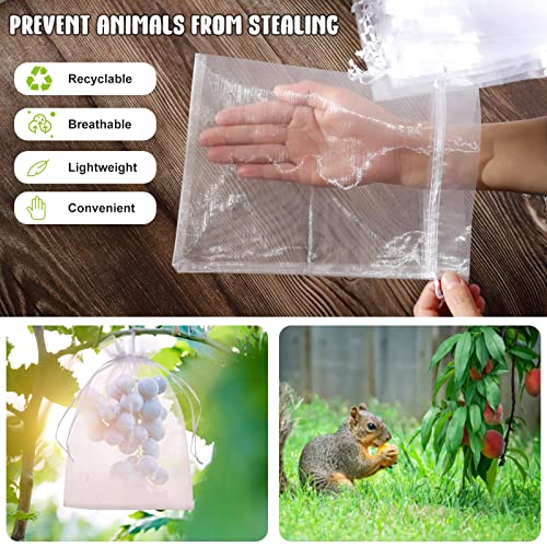 50pcs Fruit Protection Bags 6x9 inch, White Mesh Drawstring Netting Cover Bags for Grapes, Mango, Fruit Trees, Vegetables - Pest Barrier and Fruit Protectors for Garden and Plant Fruit Flower