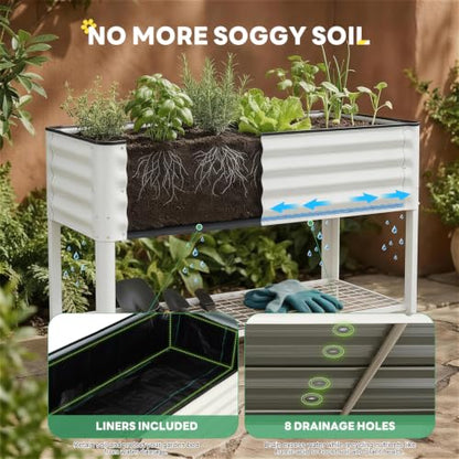 Elevated Raised Garden Bed Outdoor with Shelf, Wheels, 2' X 4', White - style: Deluxe White(With Casters, Shelf)