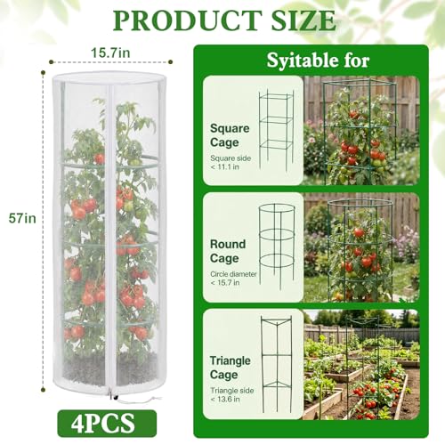 4 Pcs 57"X15.7" Round Tomato Netting with Zipper, Insect Bird Cover - size: Round-4PCS