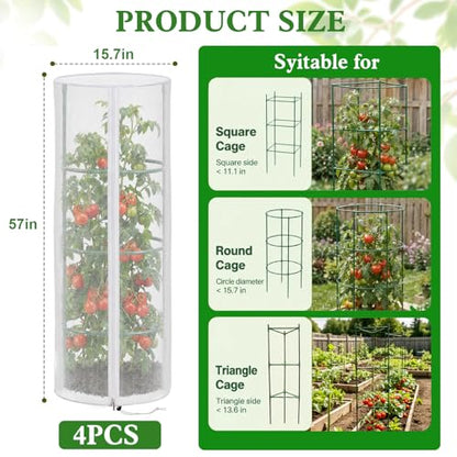 4 Pcs 57"X15.7" Round Tomato Netting with Zipper, Insect Bird Cover - size: Round-4PCS