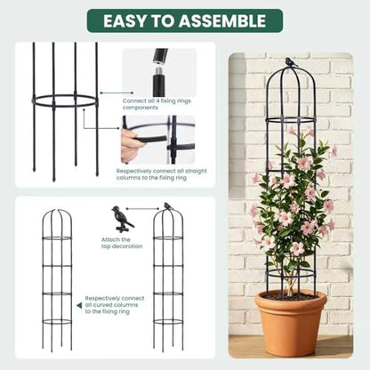 OTOSUNNY Garden Obelisk Trellis for Climbing Plants Outdoor, 6.3 ft Tall Trellis for Roses Clematis Jasmine Ivy Flower Light Climbing Vines Potted Plant Support, Patio, Yard, Black, 2PCS - size: 1 pack 75.6 in