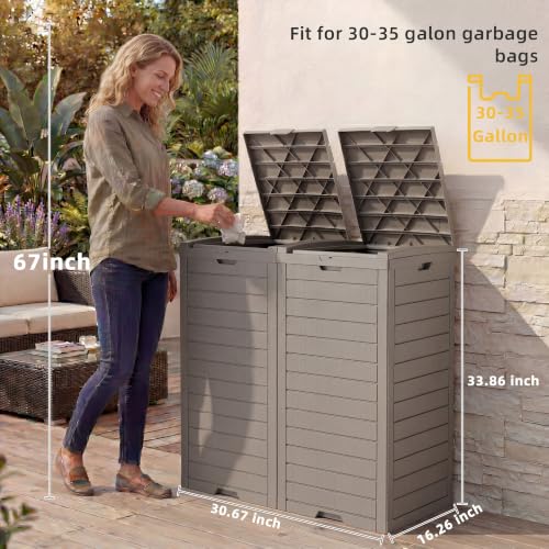 EFU 86 Gallon Outdoor Trash Can with Lid &Drip Tray, Waterproof Garbage Can - color: Grey, size: 86 Gallon