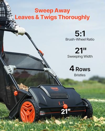 VEVOR Push Lawn Sweeper 21" Leaf & Grass Collector 3.5 cu. ft. Hopper Bag