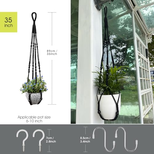 RIFNY Macrame Plant Hanger Indoor, Hanging Plant Holder, Black, 3 PCS - color: Black, size: 35 Inch 3pcs
