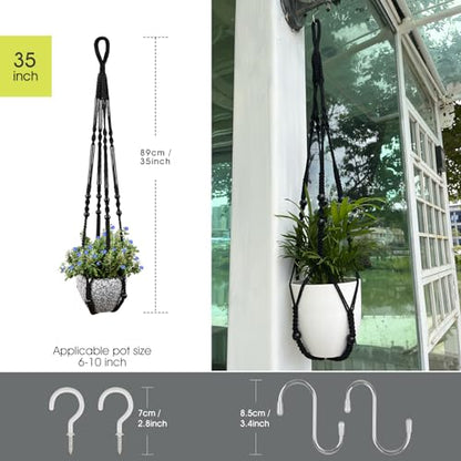 RIFNY Macrame Plant Hanger Indoor, Hanging Plant Holder, Black, 3 PCS - color: Black, size: 35 Inch 3pcs
