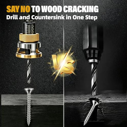 Burmong 4-piece Countersink Drill Bit Set with Adjustable Depth Stop & L-Wrench, Hcs Four-Flute Drill Set for Wood, Plastic, and DIY Projects