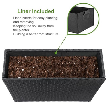 LEWIS&WAYNE Tall Planters for Outdoor Wicker Large Rectangular Block Box - color: Black