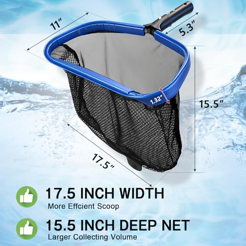 FEED GARDEN Pool Leaf Rake Pool Skimmer Nets for Cleaning with Double-Layer Deep Big Bag,17.5" L x 11" W Heavy Duty Aluminum Frame & Handle Rake(Pole Not Included) - size: 17.5" x 11" Pool Rake